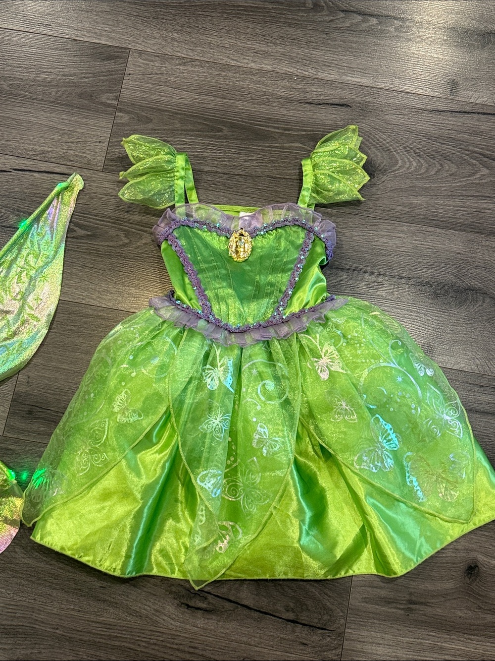 Disney Tinkerbell Green Fairy Tulle Dress Costume with Light Up Wings Halloween
